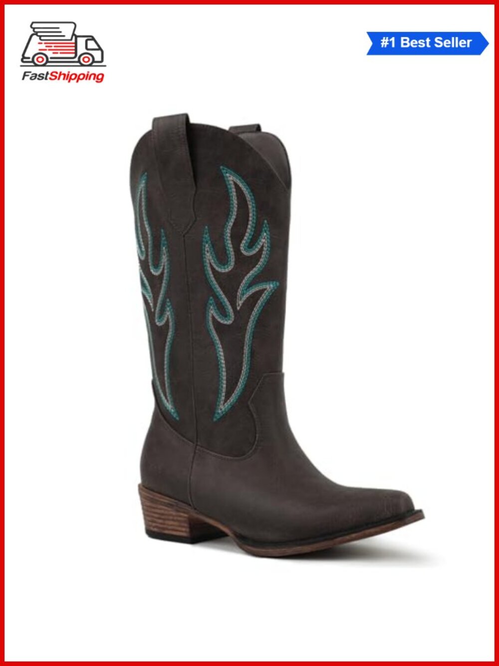 ✨ Western Cowboy Boots for Women Square Toe Mid Calf Snip Toe Chunky Heel